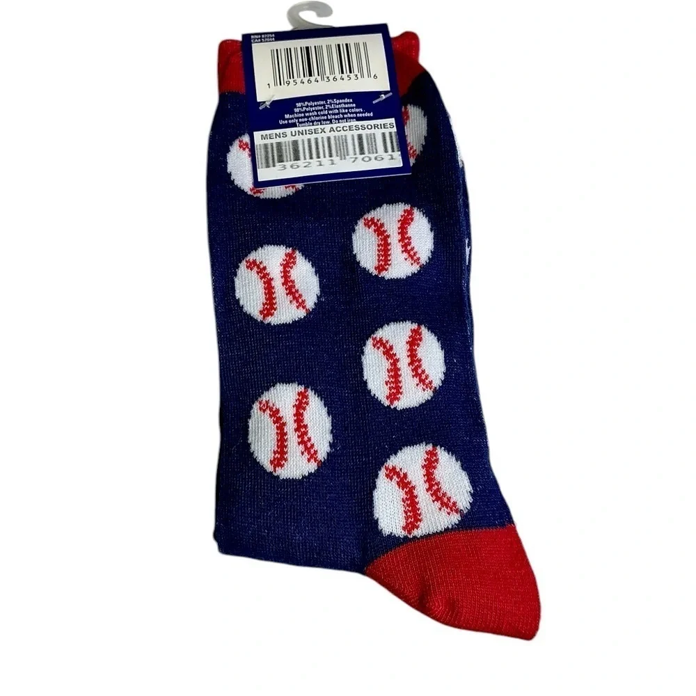 Baseball Crew Socks Mens Novelty Funny Print Blue Red Unisex OS Shoe Size 6-12
